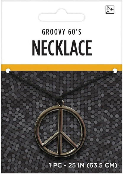 amscan Peace Sign Necklace, Black/Silver
