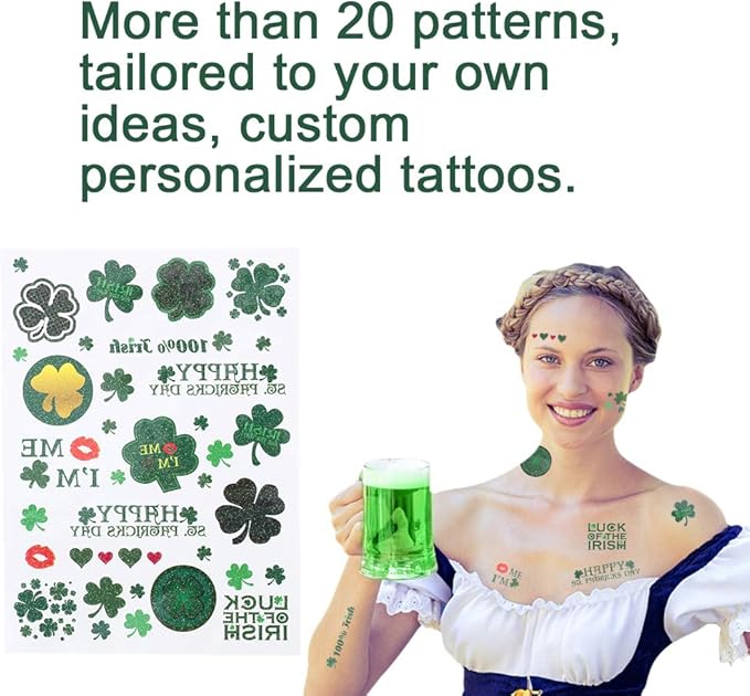 St. Patrick's Day Accessories Set - 41 Pieces Party Supplies with Glasses, Necklaces, Mustaches, Bracelets, Tattoos, Hat Headband - St. Paddy's Day Decorations
