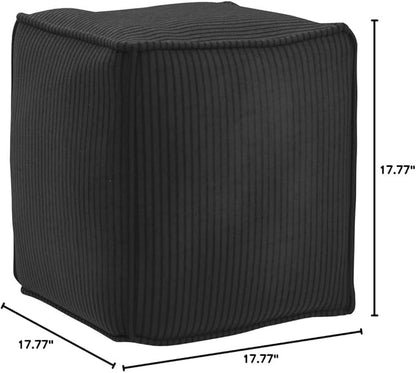 Louis Donné Unstuffed Pouf Ottoman Cover for Storage Black Square Poofy Ottomans Foot stool for Living Room Floor Cushion, Premium Corduroy Fabric, Footrest for Couch and Single Sofa 17.7"(Only Cover)