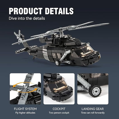 DAHONPA UH-60 Helicopter Black Hawk Medium Utility Military Army Airplane Building Bricks Set, 660+ Pieces Air-Force Build Blocks Toy, Gift for Kid and Adult
