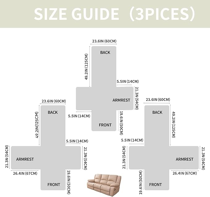 Easehomey Waterproof Recliner Sofa Cover,Non-Slip Reclining Sofa Covers for 3 Seat,Washable Reclining Sofa Cover Furniture Protector with Elastic Straps Pocket for Kids, Pets(Cream White,3Seat)