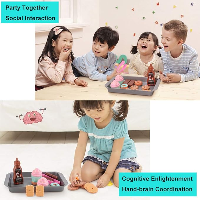Cookie Play Food Set, Play Food for Kids Kitchen - Toy Food Accessories - Toy Foods with Play Baking Cookies and Cupcakes Plastic Food for Pretend Play, Kids Toddler Childrens Birthday Gifts