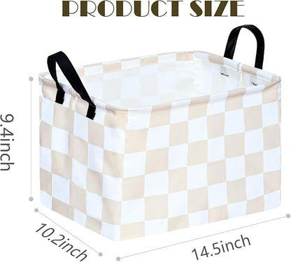MAIZMZ Beige Check Storage Basket Baby Toys Organizer Bins Decorative Gifts Bakset Waterproof Nursery Hamper Women Storage Cube Kids Laundry Basket for Home/Dorm/Kitchen/Pet/Office/Closet/Shelf/