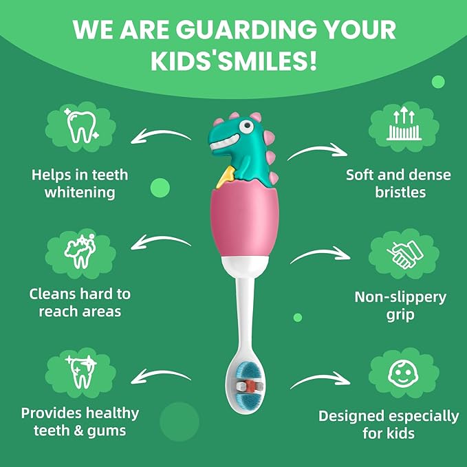 Kids Manual Toothbrush, Extra Soft Bristle Toddler Toothbrush with 10000 Bristles, Kids Travel Toothbrush Designed for Delicate Teeth & Gums for Children 2-7 Years (Pink)