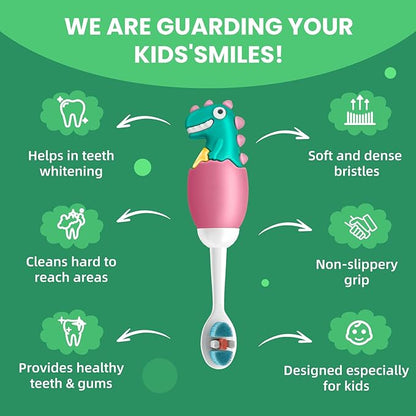 Kids Manual Toothbrush, Extra Soft Bristle Toddler Toothbrush with 10000 Bristles, Kids Travel Toothbrush Designed for Delicate Teeth & Gums for Children 2-7 Years (Pink)