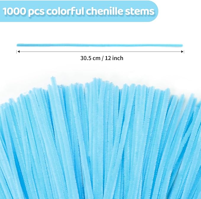 Eppingwin 1000pcs Pipe Cleaners, Light Blue Pipe Cleaners Craft Supplies,Chenille Stems for DIY Arts Crafts Project(Light Blue)