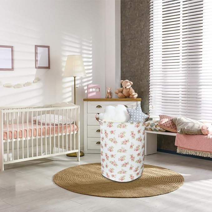 NTAOHAMPER Pink Flower Laundry Hamper, laundry Basket, Nursery Hamper,Waterproof Storage Bin for Bedroom,Clothes Organizer Basket, Room Decor(Pink Flower)