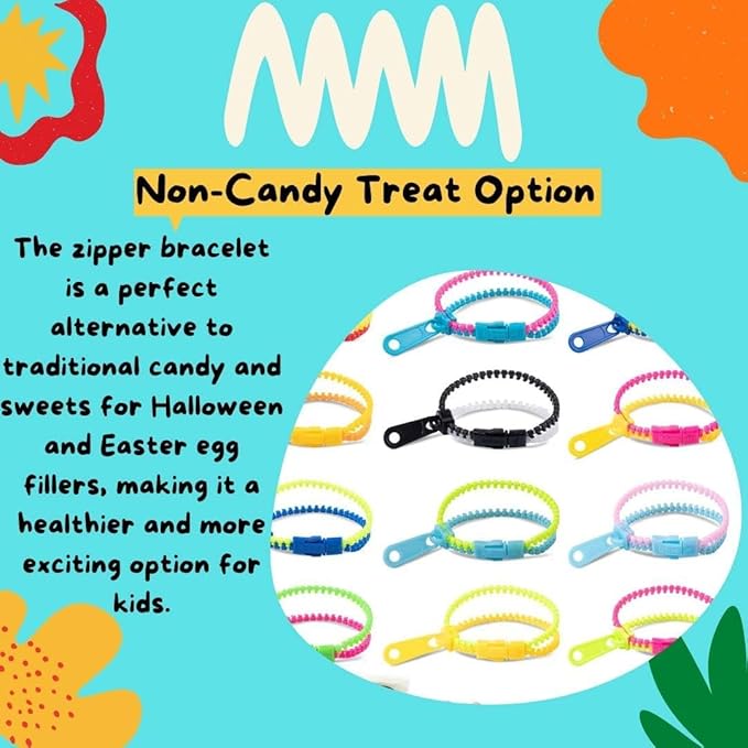 UpBrands 144 Fidget Toys Party Favors for Kids, Friendship Zipper Bracelets 7 ½ “ Sensory Bulk Set Neon Colors, Kit for Valentines, Birthday, Goodie Bags, Easter Egg Basket Stuffers, Pinata Filler