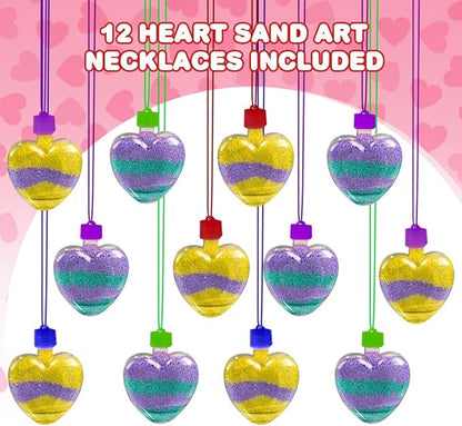 ArtCreativity Valentines Sand Art Heart Bottle Necklaces, Pack of 12, Sand Art Craft Kit with Heart Shaped Bottles, Craft Party Supplies and Party Favors for Kids - Sand Sold Separately