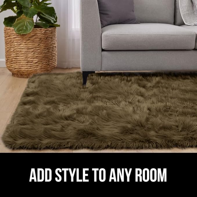 Gorilla Grip Fluffy Faux Fur Rug, Machine Washable Soft Furry Area Rugs, Rubber Backing, Plush Floor Carpets for Baby Nursery, Bedroom, Living Room Shag Carpet, Luxury Home Decor, 2x8 Runner, Brown
