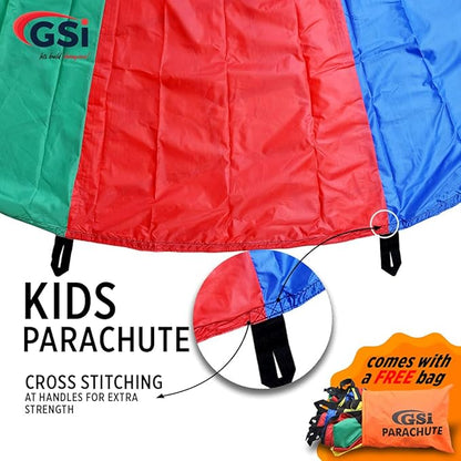 GSi Kids Play Parachute Rainbow Parachute Toy Tent Game for Children Gymnastics Cooperative Play and Outdoor Playground Activities (24 Feet)