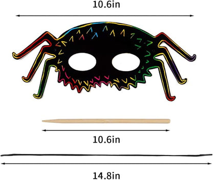 CCINEE 36pcs Halloween Scratch Paper Mask, Magic Scratch Off Art Masks with Elastic Cords and Wood Stylus for Halloween Costume Dress up Party Decorations