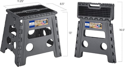 ACKO Folding Step Stool 13 inch Height Premium Heavy Duty Foldable Step Stools for Adults and Kids, Kitchen Plastic Small Collapsible Stepping Stool Hold Up to 300 LB Dot Grey (1 Pack)