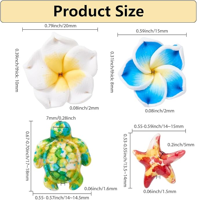SUNNYCLUE 1 Box 159Pcs DIY 6 Sets Bracelet Making Kits Plumeria Flower Beads Polymer Clay Hawaiian Flowers Starfish Sea Turtle Beach Ocean Summer Beads for Jewelry Making Kits Adult Women Gifts