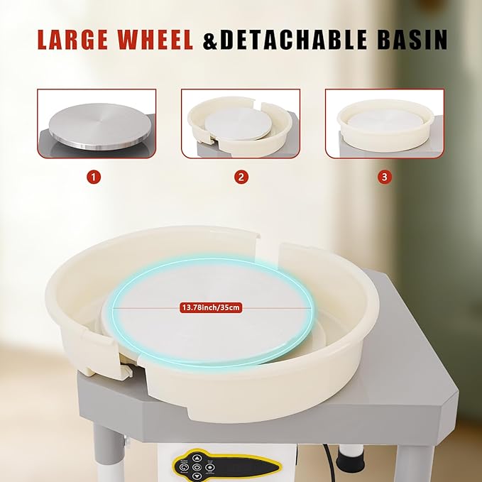 14" 450W Electric Pottery Wheel with LCD Panel Adjustable Speed Foot Pedal,Detachable Basin,Heighten Desk Legs,Clay Toolfor Kids, Adults, Beginners, Home DIY & Professional Pottery Making
