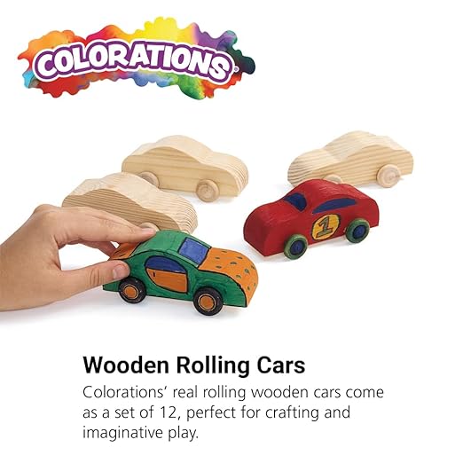 Colorations Wooden Cars, Set of 12, Moving Wheels That Roll, Ready to Paint Cars, DIY Wood Craft Kit, Decorate & Personalize, Craft Project, Wood Kids Craft