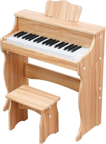 Wooden Kids Piano, 37 Keys Toddler Piano Music Educational Instrument Toy with Music Stand, Color Coded keyboard Stickers, Multiple Sounds and Record Playback, Gift for 3 4 5 6 7 8 9Years Old