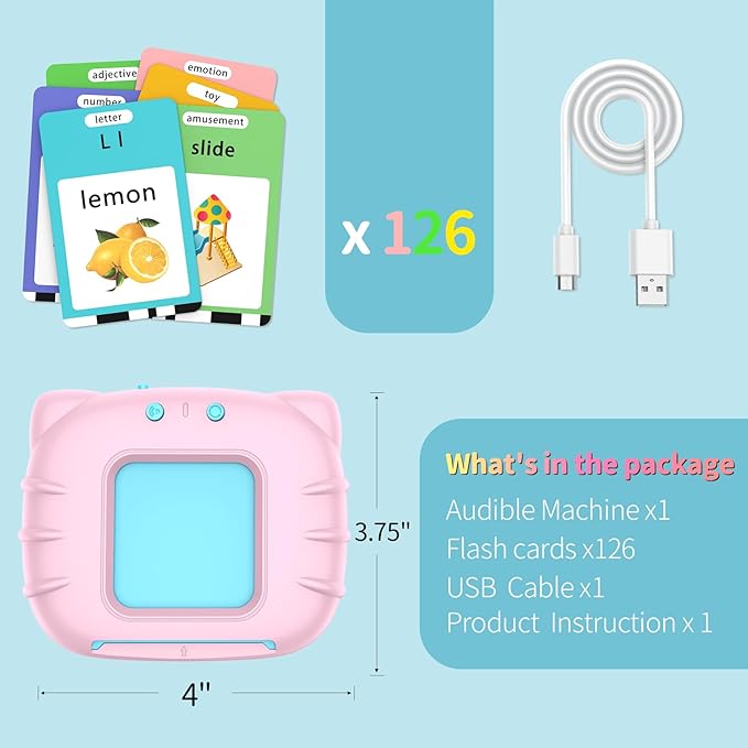 Learning-Toys, ABC Talking-Flash-Cards 252 Sight Words, Preschool Montessori-Toys for Kids, Educational Toddler-Toys for 2 3 4 5 6 Years Girls, Birthday Gifts, Pink