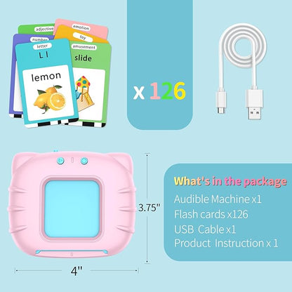 Learning-Toys, ABC Talking-Flash-Cards 252 Sight Words, Preschool Montessori-Toys for Kids, Educational Toddler-Toys for 2 3 4 5 6 Years Girls, Birthday Gifts, Pink