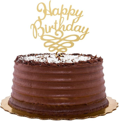 Restaurantware Top Cake Happy Birthday Cake Topper 1 Mirrored Birthday Cake Decoration - With Swirls Durable Gold Acrylic Birthday Topper For Cakes Party Decoration for Birthday