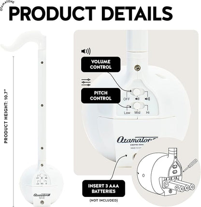Otamatone Japanese Electronic Musical Instrument Portable Music Synthesizer from Japan by Maywa Denki Studio Award Winning, Educational Fun Gift for Children, Teens & Adults - White