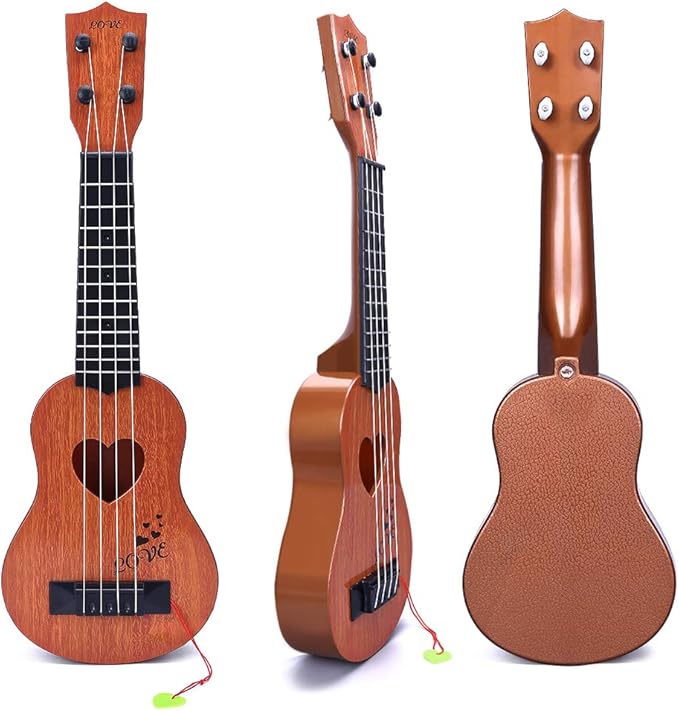 YEZI Classical Ukulele for Kids, Mini Toddler Guitar Toy with Pick, Educational Musical Instrument for Preschool Boys Girls, Early Learning Music Toy for Ages 3 4 5 6+ Years Old, Brown