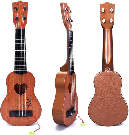 YEZI Classical Ukulele for Kids, Mini Toddler Guitar Toy with Pick, Educational Musical Instrument for Preschool Boys Girls, Early Learning Music Toy for Ages 3 4 5 6+ Years Old, Brown