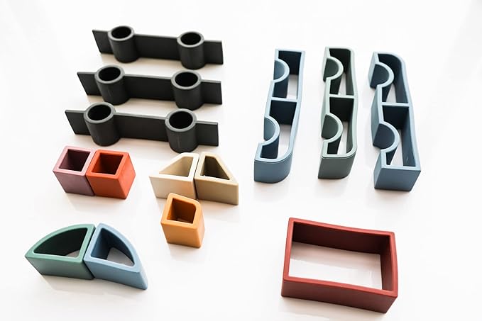 Stick It Montessori Food Grade Silicone Stacking Vehicles, 14 Pcs Toddler Baby Building Blocks Teether Educational Open Ended Shapes STEM Toy, 18+ Months (Set of 3 (Truck, Van, Car))