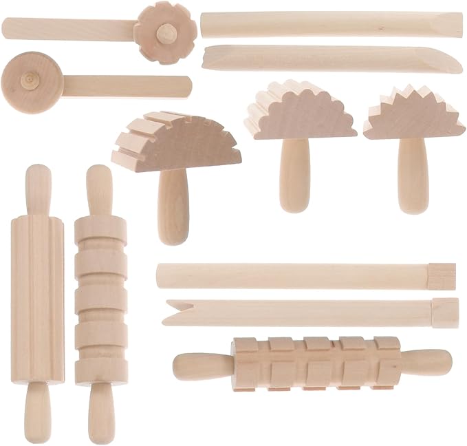 Kisangel 12-Piece Wooden Clay Tools Set for Sculpting and Molding Plasticine Safe Smooth Surface Modeling Tools for Kids and Adults Creative Crafting