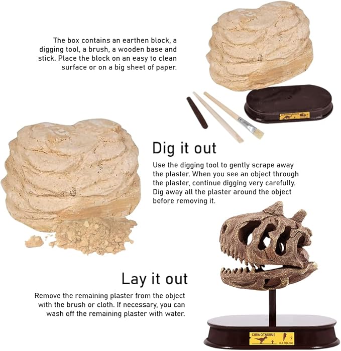ArtCreativity Dinosaur Excavation Kit for Kids, Carnotaurus Skull Excavating Set with Fossil Digging Tools and Stand, Fun Science Activity Toy, Educational Dinosaur Gift for Boys and Girls