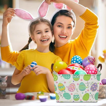 NTAOHAMPER Large ,Empty,Rectangular Colerful Eggs Basket for Boys and Girls Gift,Kids Toy Storage Bin with Hand Painted easter eggs,Baby Room Decor (Easter Basket)