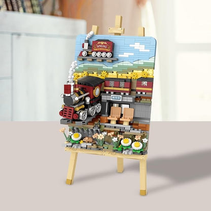 LOZ 1296 Mini Blocks Building Sets,3D Art Framed Train Station Building Kit,MOC Street View Creative Model Set,Creative DIY Bricks Toys for Adults Boys - 758 PCS (1296)