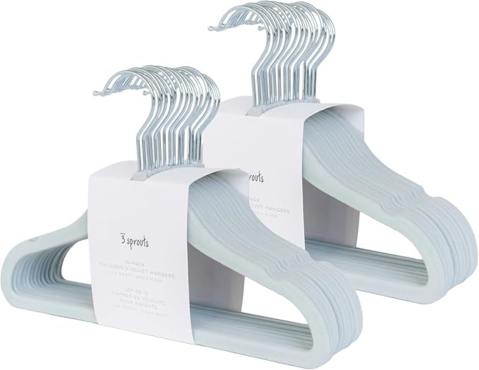 3 Sprouts Velvet Baby Hangers - Non-Slip Hanger for Infant, Toddler, Baby Clothes - Closet Kids Hangers with Slim Design, Nordic Colors, Pack of 30 - Blue