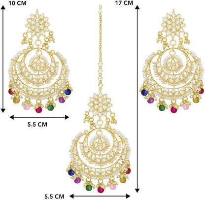 Aheli Bollywood Ethnic Chandbali Style Big Earrings Maang Tikka Set Traditional Fashion Jewelry Gift for Women