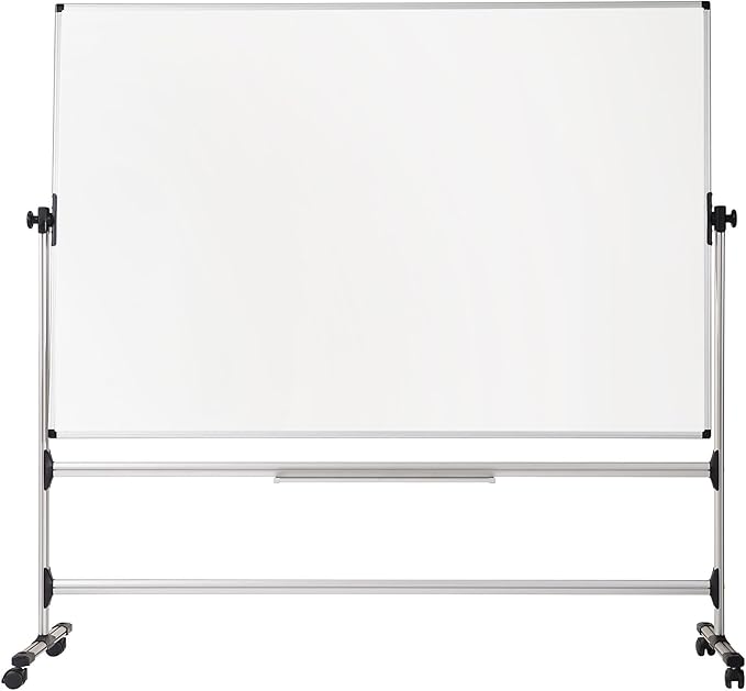 MasterVision Earth Series 36" x 48" Reversible Double Sided Dry Erase White Board Easel, Mobile Rolling Whiteboard on Wheels, Repositionable Pen Tray