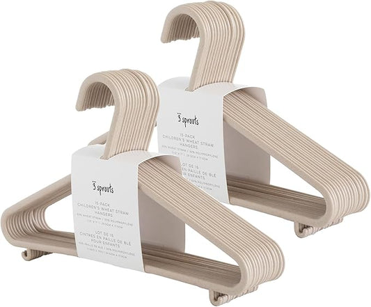 3 Sprouts Sustainable Wheat Straw Plastic Toddler & Kids Hangers – Pack of 30 Infant Baby Clothes Hangers for Closet Organization – Small Children's Hanger for Nursery - Speckled Beige