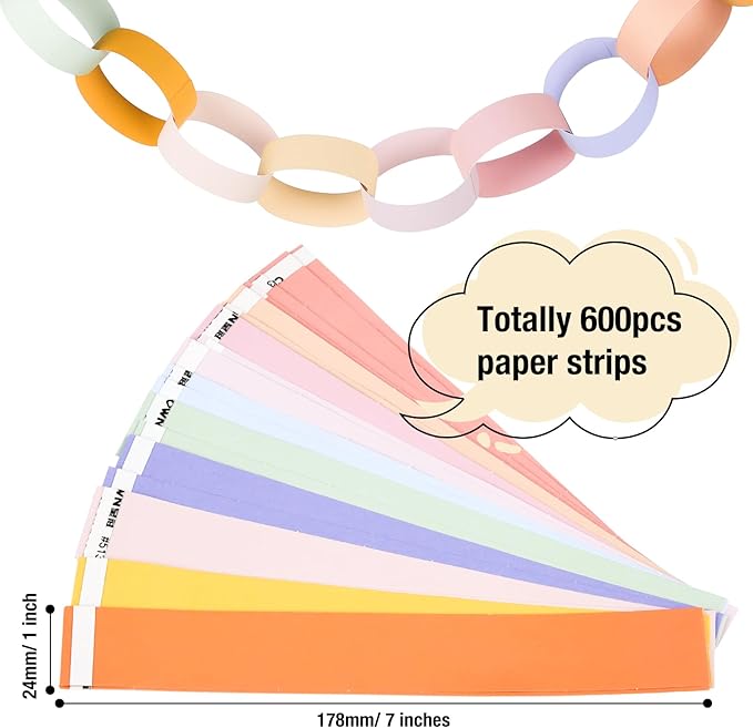 CHRORINE 600Pcs Colorful Paper Chains Strips for Birthday Party Decorations DIY Crafts Supplies (Fresh Color, 1 x 7.08 inches)