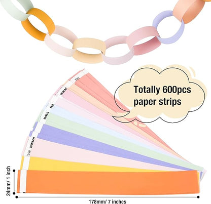 CHRORINE 600Pcs Colorful Paper Chains Strips for Birthday Party Decorations DIY Crafts Supplies (Fresh Color, 1 x 7.08 inches)