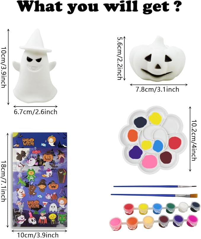 Pinkiwine 2 Pack Halloween Paint Your Own Pumpkin Ghost LED Night Lights Crafts Kit for Kids Boys Girls Halloween Toys Halloween Treat Bags Gifts Party Favors