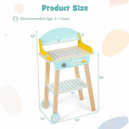 INFANS Kids Grill Playset, Wooden Pretend BBQ Toy Set with 21 Food Accessories, Role Play Kitchen Cooking Set Gift for Toddlers Boys Girls Age 3+