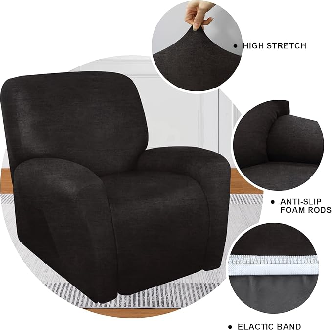 Like Leather Recliner Chair Covers, 4 Pieces Lazy Boy Recliner Cover That Stay in Place, Soft Stretch Leather Grain Covers for Recliner Covers for Large Recliner Slipcover(Dark Grey)