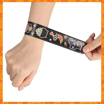 MGparty 72PCS Halloween Slap Bracelets 24 Halloween Theme Designs Spider Pumpkin Ghost Zombie Bat Witches Snap Bracelet for Kids Party Favors Toys Prizes Pinata Goodie Bags Fillers