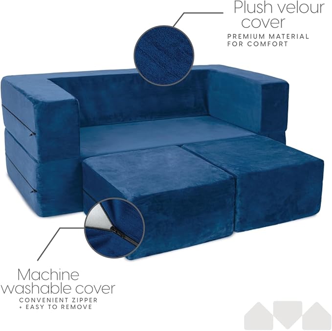 Milliard Kids Couch - Modular Kids Sofa for Toddler and Baby Playroom/Bedroom Furniture (Navy Blue) with Bonus Pillow