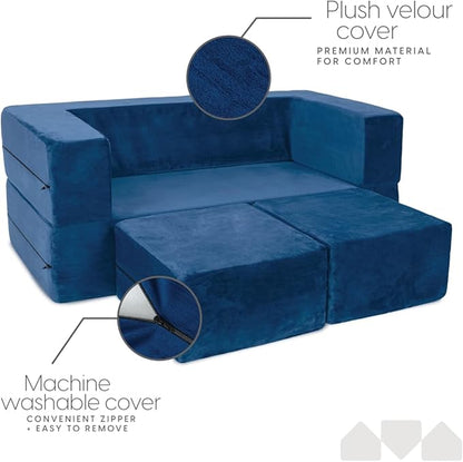 Milliard Kids Couch - Modular Kids Sofa for Toddler and Baby Playroom/Bedroom Furniture (Navy Blue) with Bonus Pillow
