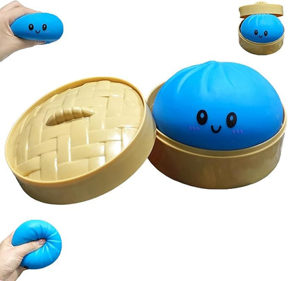 Dumpling Squishies, Large Dumpling Squishy, Mystery Jumbo DumplingSquishy,Food Steamer Stretchy Desk Toys, Cute Anxiety Relief Fidget Toy, Soft Squeeze Decompression Dough for Adults(Blue with Eyes)