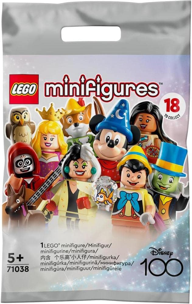 LEGO 71038 Disney Edition Minifigures 100, 1 of 18 Characters to Collect, Mickey Apprentice Sorcerer, Stitch, Mulan and More (Random Picked Unit)