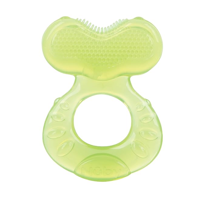 Nuby Silicone Teethe-eez Teether with Bristles, Includes Hygienic Case, Green (Pack of 1)