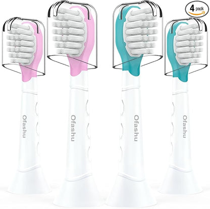 Kids Toothbrush Heads for Sonicare: Sonic Electric Replacement Brush Compatible with Phillips 6032/94 6321 6340 6042 6320 Mini Compact Head for Child 3-7, Pink Girl Green Boy 4 Pack