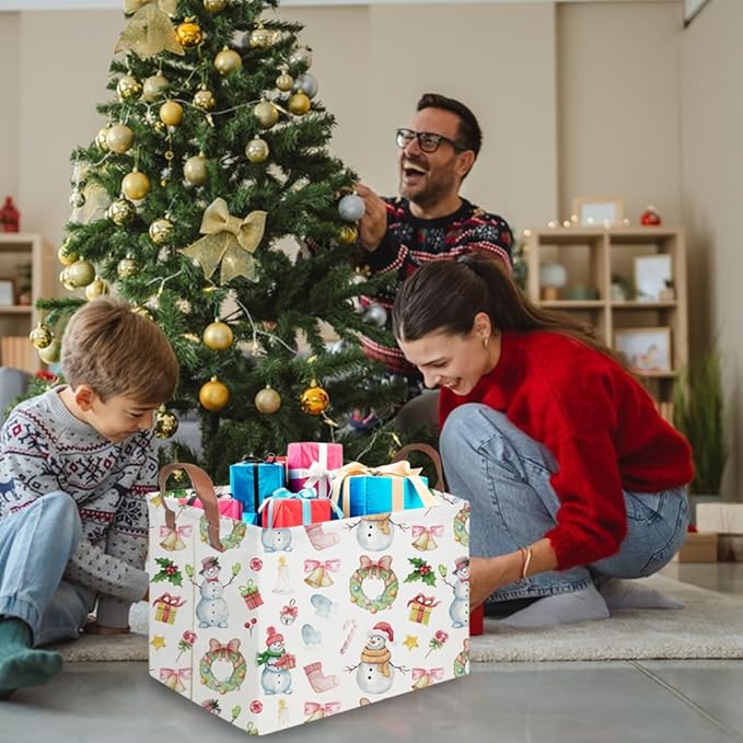 Rectangular Christmas Basket,Waterproof and foldable Tree Basket Baby Storage Bin,kids room storage baskets,New Year decor,Boy and Girls Christmas Room Decor(Bell Christmas)