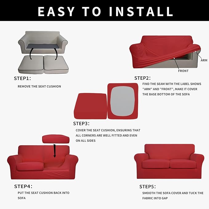 Easy-Going 100% Dual Waterproof Loveseat Cover Stretch Soft Couch Cover for Dogs, Sofa Slipcover for 2 Separate Cushion Couch Leakproof Furniture Protector for Kids, Pets Christmas Red